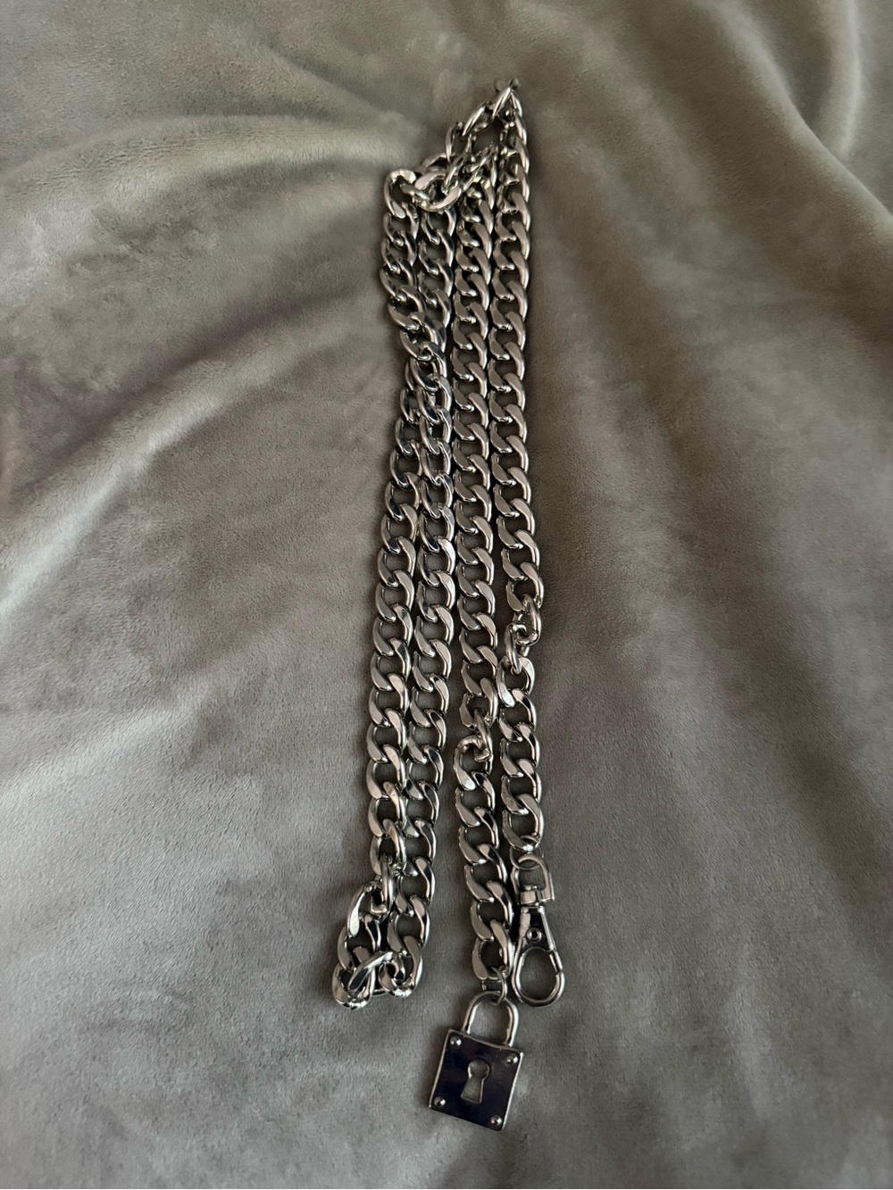 Silver-Tone Chain with Padlock Accent belt